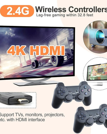 Belaidė retro TV žaidimų konsolė HappyJoe Plug&Play, su 20000 žaidimų, 4K HDMI, 64GB