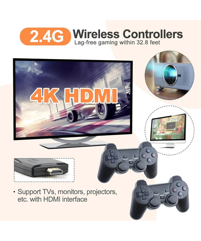 Belaidė retro TV žaidimų konsolė HappyJoe Plug&Play, su 20000 žaidimų, 4K HDMI, 64GB