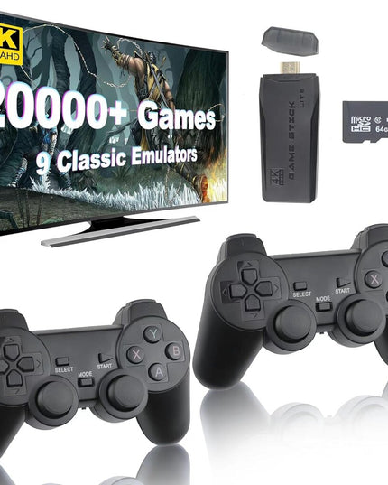Belaidė retro TV žaidimų konsolė HappyJoe Plug&Play, su 20000 žaidimų, 4K HDMI, 64GB