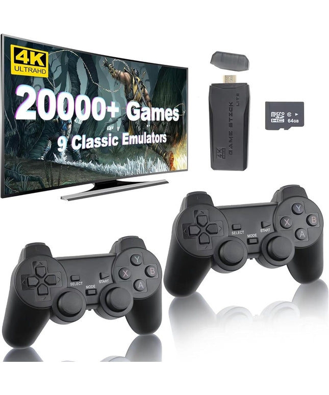 Belaidė retro TV žaidimų konsolė HappyJoe Plug&Play, su 20000 žaidimų, 4K HDMI, 64GB
