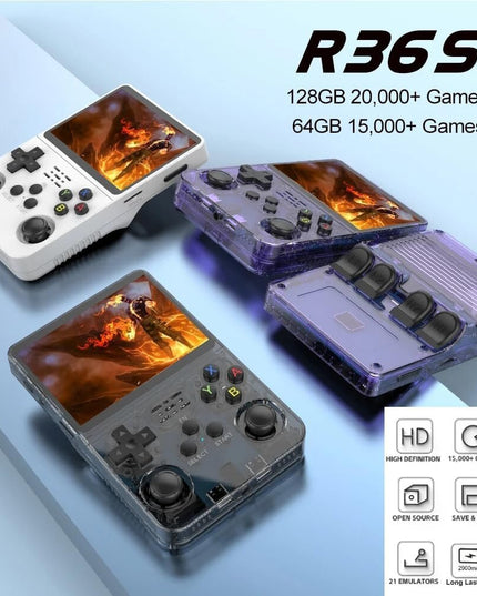 Žaidimų konsolė HappyJoe R36S, 128GB, juoda, su 20000+ žaidimų