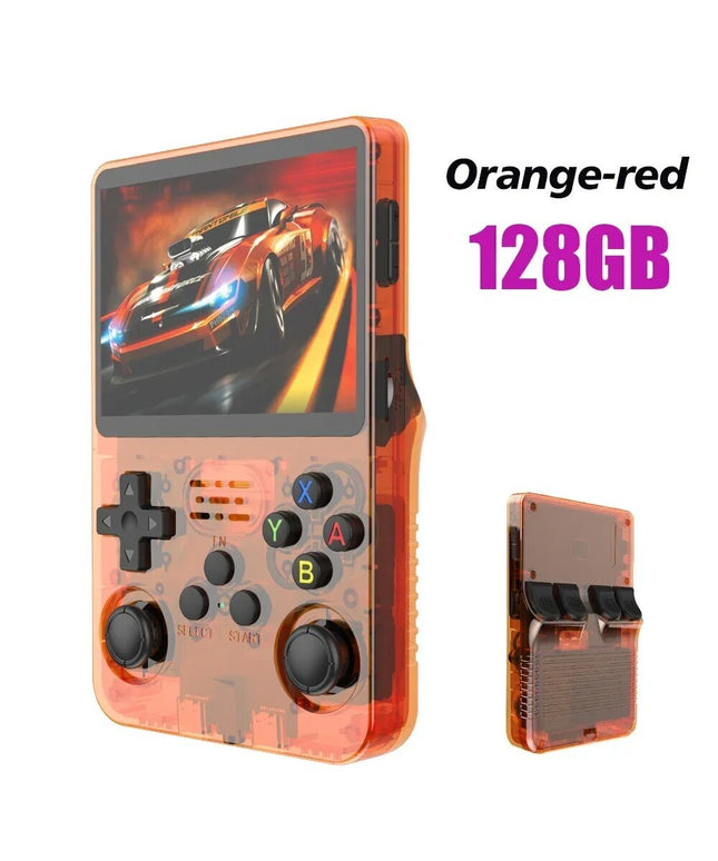 Žaidimų konsolė HappyJoe R36S, 128GB, oranžinė, su 20000 žaidimų