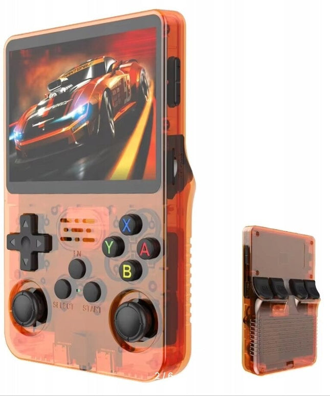 Žaidimų konsolė HappyJoe R36S, 128GB, oranžinė, su 20000 žaidimų