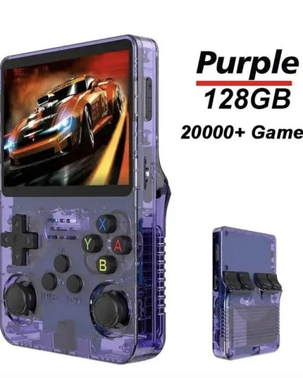 Retro žaidimų konsolė HappyJoe R36S, 128GB, violetinė, su 20000 žaidimų