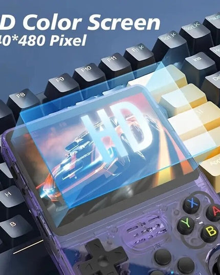 Retro žaidimų konsolė HappyJoe R36S, 128GB, violetinė, su 20000 žaidimų
