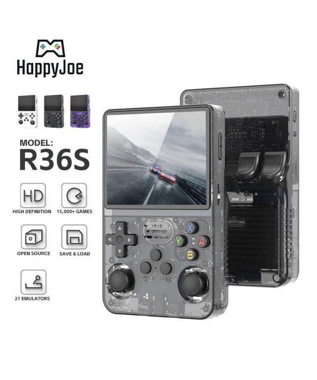 Žaidimų konsolė HappyJoe R36S, 128GB, juoda, su 20000+ žaidimų