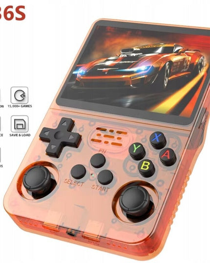 Retro žaidimų konsolė HappyJoe R36S, 64GB, oranžinė, su 10000+ žaidimų