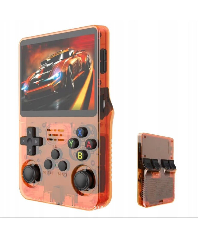 Retro žaidimų konsolė HappyJoe R36S, 64GB, oranžinė, su 10000+ žaidimų
