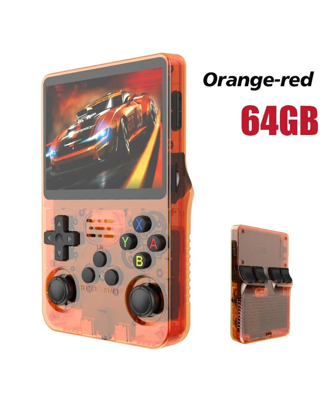 Retro žaidimų konsolė HappyJoe R36S, 64GB, oranžinė, su 10000+ žaidimų
