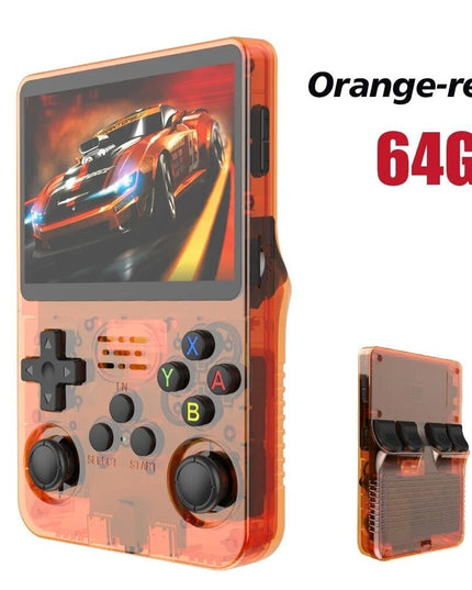 Retro žaidimų konsolė HappyJoe R36S, 64GB, oranžinė, su 10000+ žaidimų