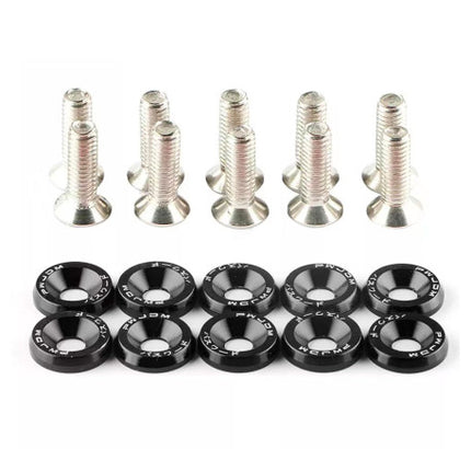 Plastikinės juodos varžtų poveržlės (10 vnt.) + M6 15mm varžtai (10 vnt.)