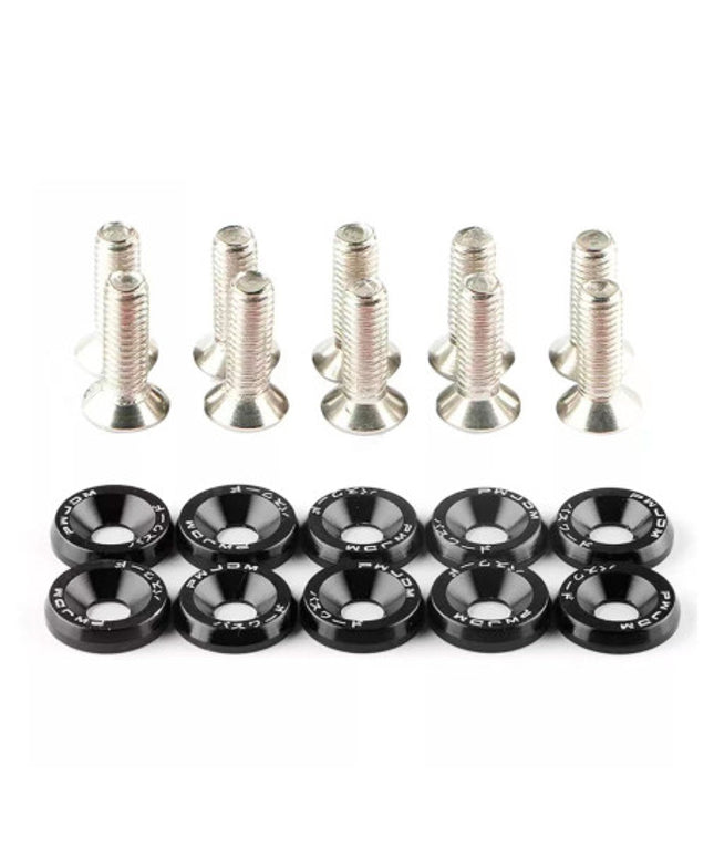 Plastikinės juodos varžtų poveržlės (10 vnt.) + M6 15mm varžtai (10 vnt.)