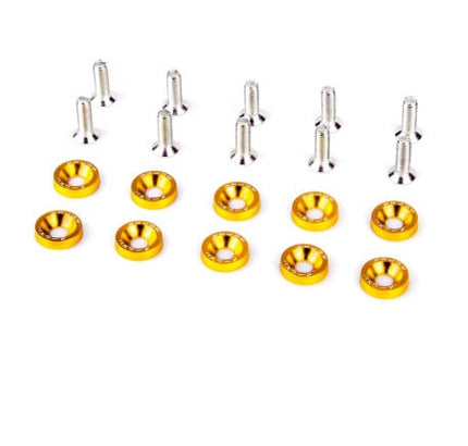 Plastikinės varžtų poveržlės M5 (M6) 10vnt + M6 15mm varžtai (10 vnt.), geltona