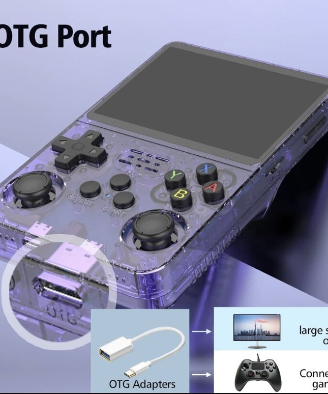 R36S Retro delninė žaidimų konsolė su 128G ir 20000+ klasikinių žaidimų, violetinė