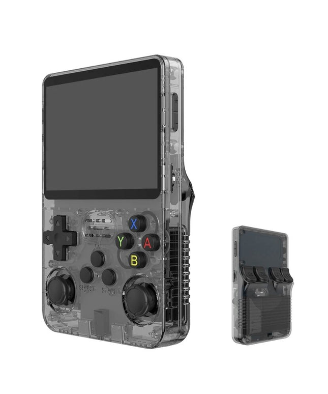 R36S Retro vaizdo delninė žaidimų konsolė, skirta 64G ir 1500 klasikiniams žaidimams, juoda