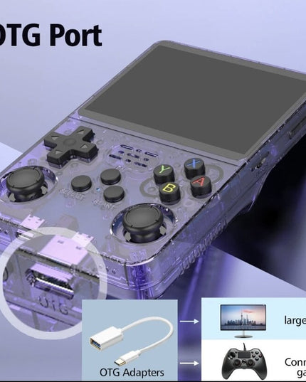 R36S Retro vaizdo delninė žaidimų konsolė, skirta 64G ir 1500 klasikiniams žaidimams, juoda