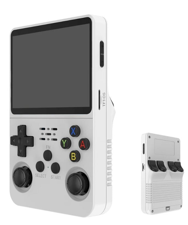 R36S Retro vaizdo delninė žaidimų konsolė, skirta 64G ir 1500 klasikiniams žaidimams, balta