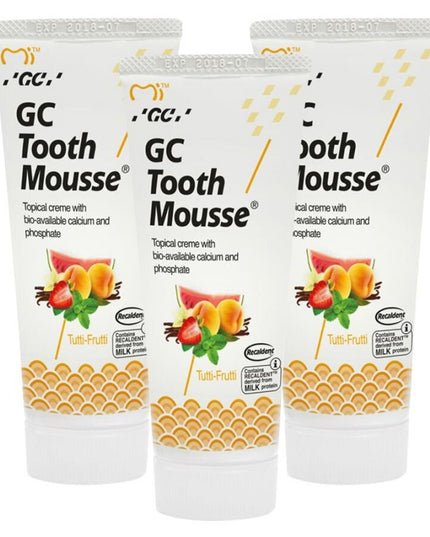 Remineralizuojanti dantų pasta be fluoro GC Mousse Tutti Frutti, 35 ml, 3 vnt.