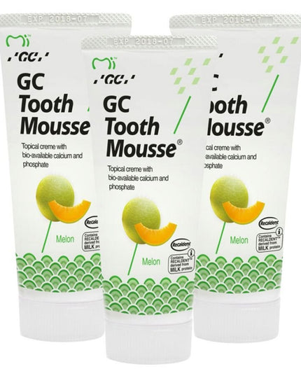 Remineralizuojanti dantų pasta be fluoro GC Mousse Melon, melionų skonio, 35 ml, 3 vnt