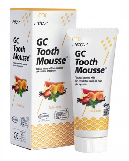 Remineralizuojantis dantų kremas be fluoro GC Tooth Mousse Recaldent, įvairių vaisių skonio, 35 ml