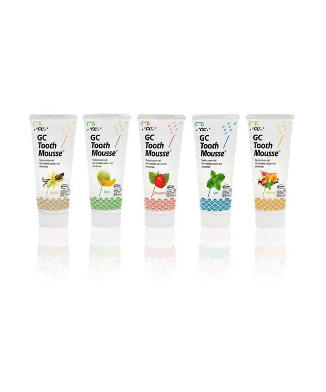 Remineralizuojantis dantų kremas be fluoro, penki skoniai, GC Tooth Mousse Recaldent, 35 ml x 5vnt