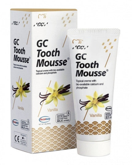 Remineralizuojantis dantų kremas be fluoro, vanilės skonio, GC Tooth Mousse Recaldent, 35 ml