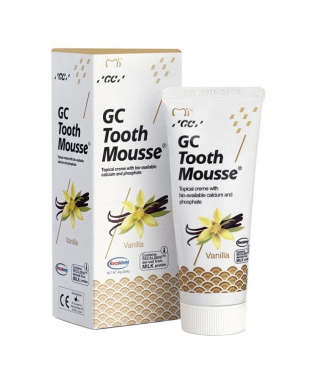 Remineralizuojantis dantų kremas be fluoro, vanilės skonio, GC Tooth Mousse Recaldent, 35 ml