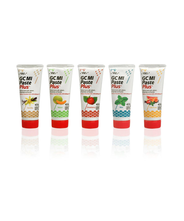 Remineralizuojantis dantų kremas GC MI Paste Plus, penki skoniai, 35 ml x 5 vnt