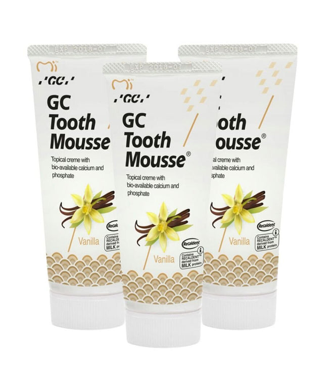 Remineralizuojanti dantų pasta be fluoro GC Mousse Vanilla, vanilės skonio, 35 ml, 3 vnt