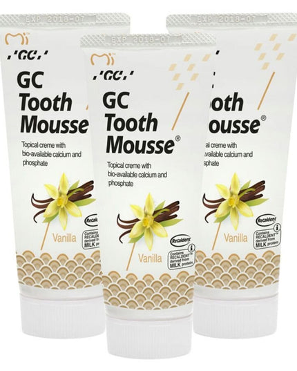 Remineralizuojanti dantų pasta be fluoro GC Mousse Vanilla, vanilės skonio, 35 ml, 3 vnt