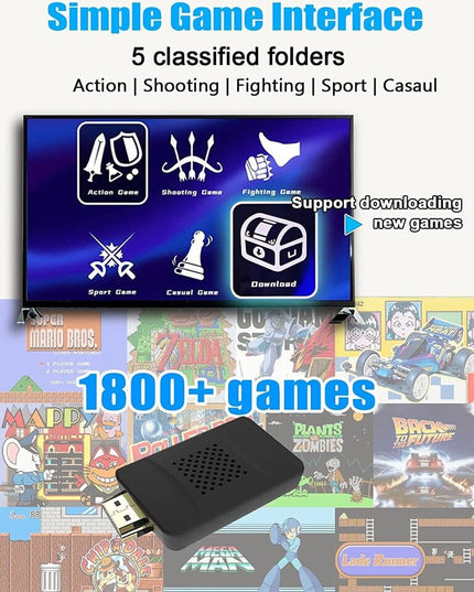 Retro žaidimų konsolė HappyJoe 4K HDMI HD, su 1800 žaidimų