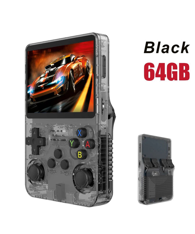 Attack Shark Retro žaidimų konsolė: R36S „Linux“ sistema, 3,5 colių IPS ekranas - juoda-64G