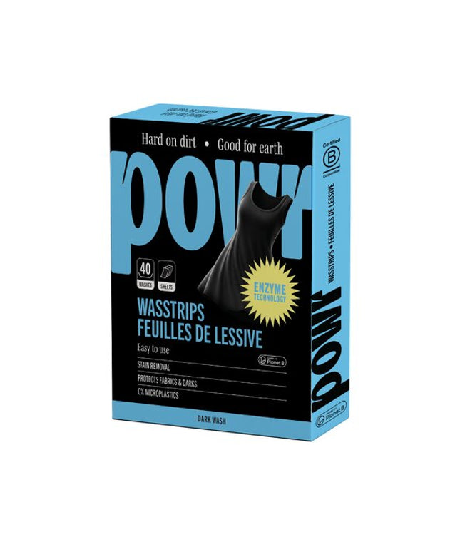 Skalbimo lapeliai POWR, juodiems ir tamsiems skalbiniams, 40 lapelių, visų tipų audiniams, be mikroplastiko