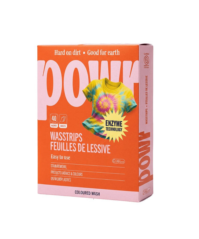 Skalbimo lapeliai POWR, spalvotiems skalbiniams, 40 lapelių, visų tipų audiniams, be mikroplastiko