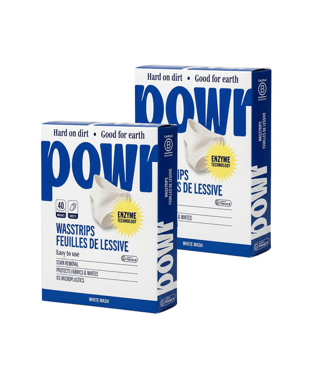 Skalbimo lapeliai POWR x2 vnt, baltiems skalbiniams, 80 lapelių, visų tipų audiniams, be mikroplastiko