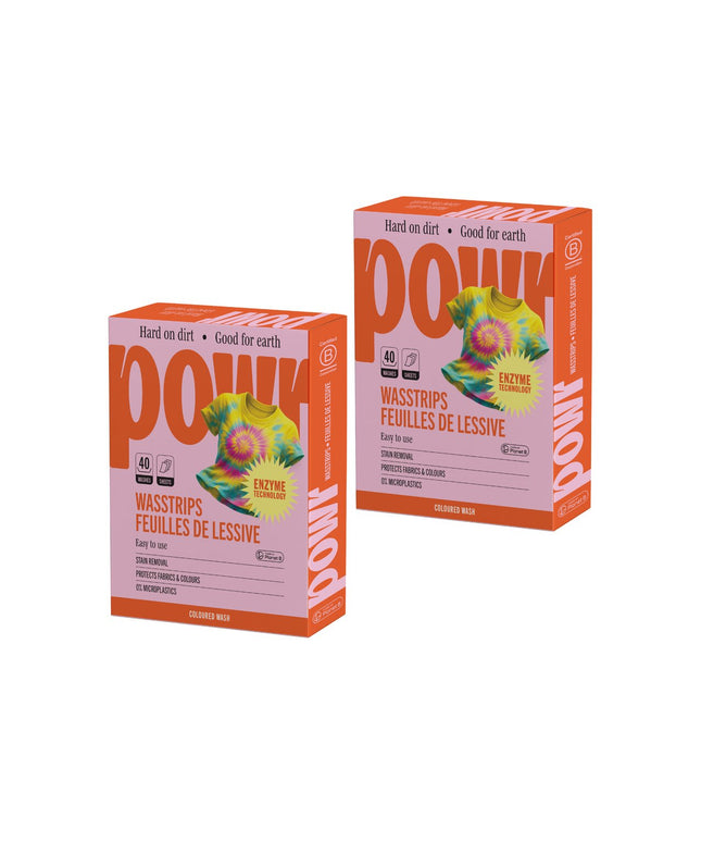 Skalbimo lapeliai POWR x2vnt, spalvotiems skalbiniams, 80 lapelių, visų tipų audiniams, be mikroplastiko