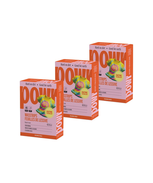 Skalbimo lapeliai POWR x3 vnt, spalvotiems skalbiniams, 120 lapelių, visų tipų audiniams, be mikroplastiko