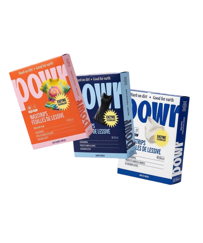Skalbimo lapelių be mikroplastiko rinkinys Powr: 1x spalvotiems, 1x juodiems, 1x baltiems. 120 lapelių, visų tipų audiniams