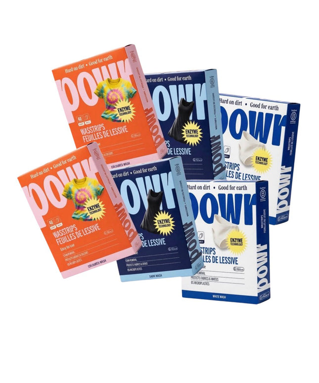 Skalbimo lapelių be mikroplastiko rinkinys Powr: 2x spalvotiems, 2x juodiems, 2x baltiems. 240 lapelių, visų tipų audiniams