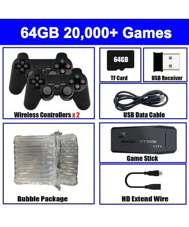 Vaizdo žaidimų konsolė Integruota 20 000 ir daugiau žaidimų retro delninis žaidimų grotuvas 64G 4K TV Game Stick 2.4G belaidis valdiklis Gamepad