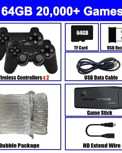 Vaizdo žaidimų konsolė Integruota 20 000 ir daugiau žaidimų retro delninis žaidimų grotuvas 64G 4K TV Game Stick 2.4G belaidis valdiklis Gamepad