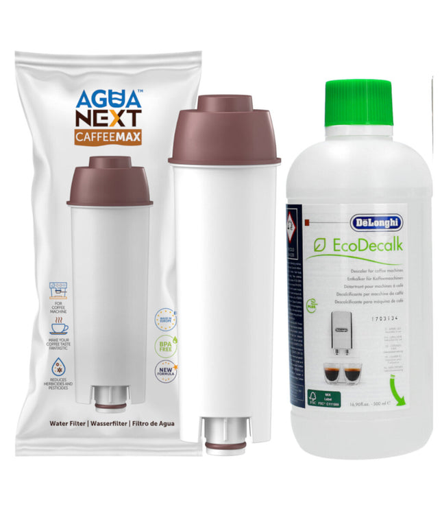 Kavos aparatų vandens filtras AguaNext CaffeeMax, 1 vnt + universali nukalkinimo priemonė Ecodecalk, 500 ml