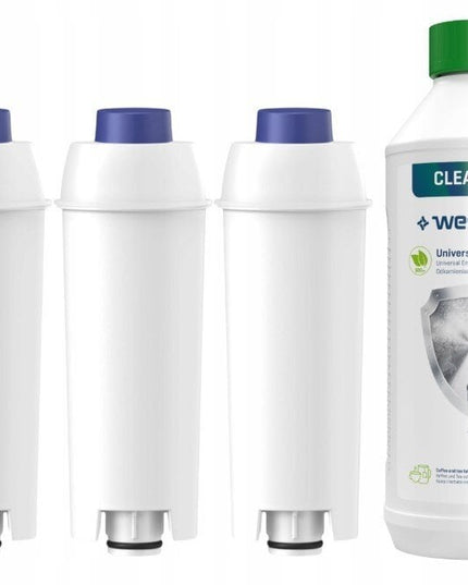 Vandens filtrai AguaNext CaffeeMax Delonghi kavos aparatui, 3 vnt + universali nukalkinimo priemonė Wessper CleanMax Green, 500 ml,