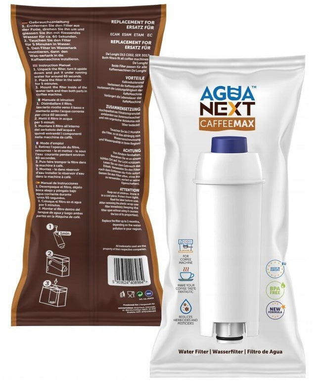 Vandens filtrai AguaNext CaffeeMax Delonghi kavos aparatui, 3 vnt + universali nukalkinimo priemonė Wessper CleanMax Green, 500 ml,