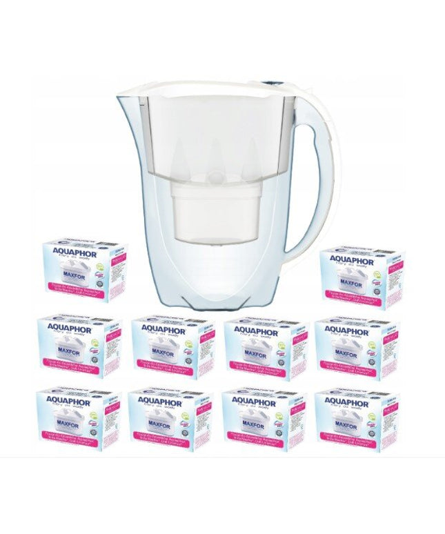 Vandens filtravimo ąsotis Aquaphor Amethyst 2,8L, su B25 Maxfor vandens filtrų, 10 vnt, baltas