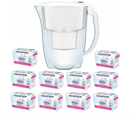 Vandens filtravimo ąsotis Aquaphor Amethyst 2,8L, su B25 Maxfor vandens filtrų, 10 vnt, baltas