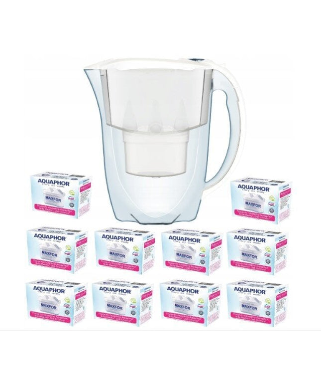 Vandens filtravimo ąsotis Aquaphor Amethyst 2,8L, su B25 Maxfor vandens filtrų, 10 vnt, baltas