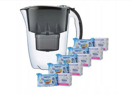 Vandens filtravimo ąsotis Aquaphor Amethyst, 2,8l, juodas, su 5 vnt Aquaphor B25 Maxfor vandens filtrais