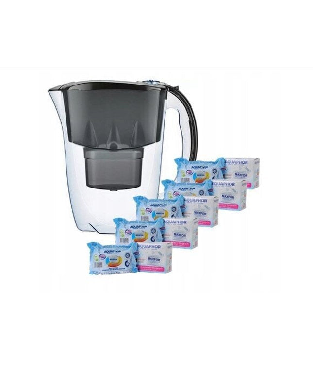 Vandens filtravimo ąsotis Aquaphor Amethyst, 2,8l, juodas, su 5 vnt Aquaphor B25 Maxfor vandens filtrais
