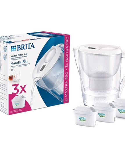 Vandens filtravimo ąsotis Brita Marella XL, 3,5L, baltas, su 3 vnt Maxtra Pro vandens filtrų